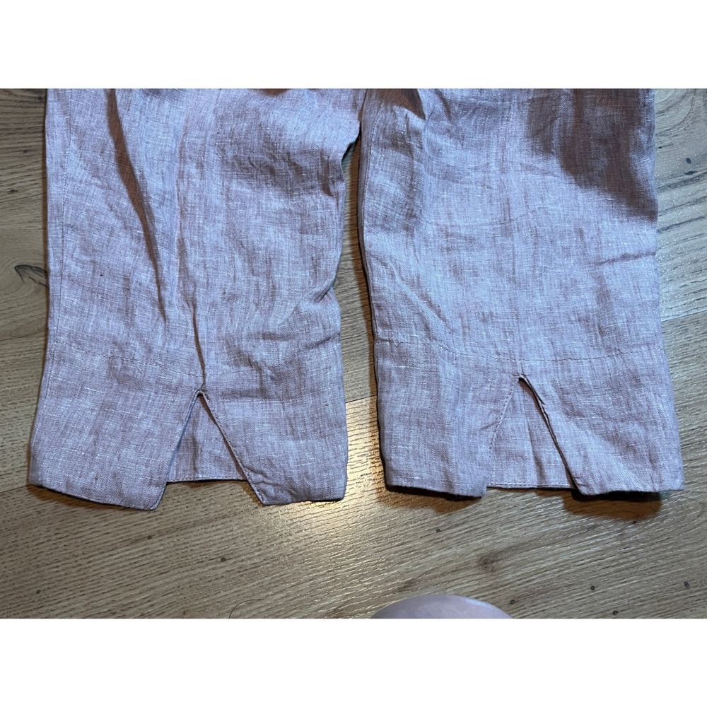 FLAX Linen Pants Womens M Rose Pull On Elastic Pockets Hem Slit Straight Leg - Picture 8 of 12